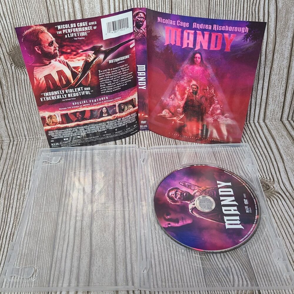 RLJE Films Mandy 2018 DVD NR Nicolas Cage WS Deleted/Extended Scenes Reversible